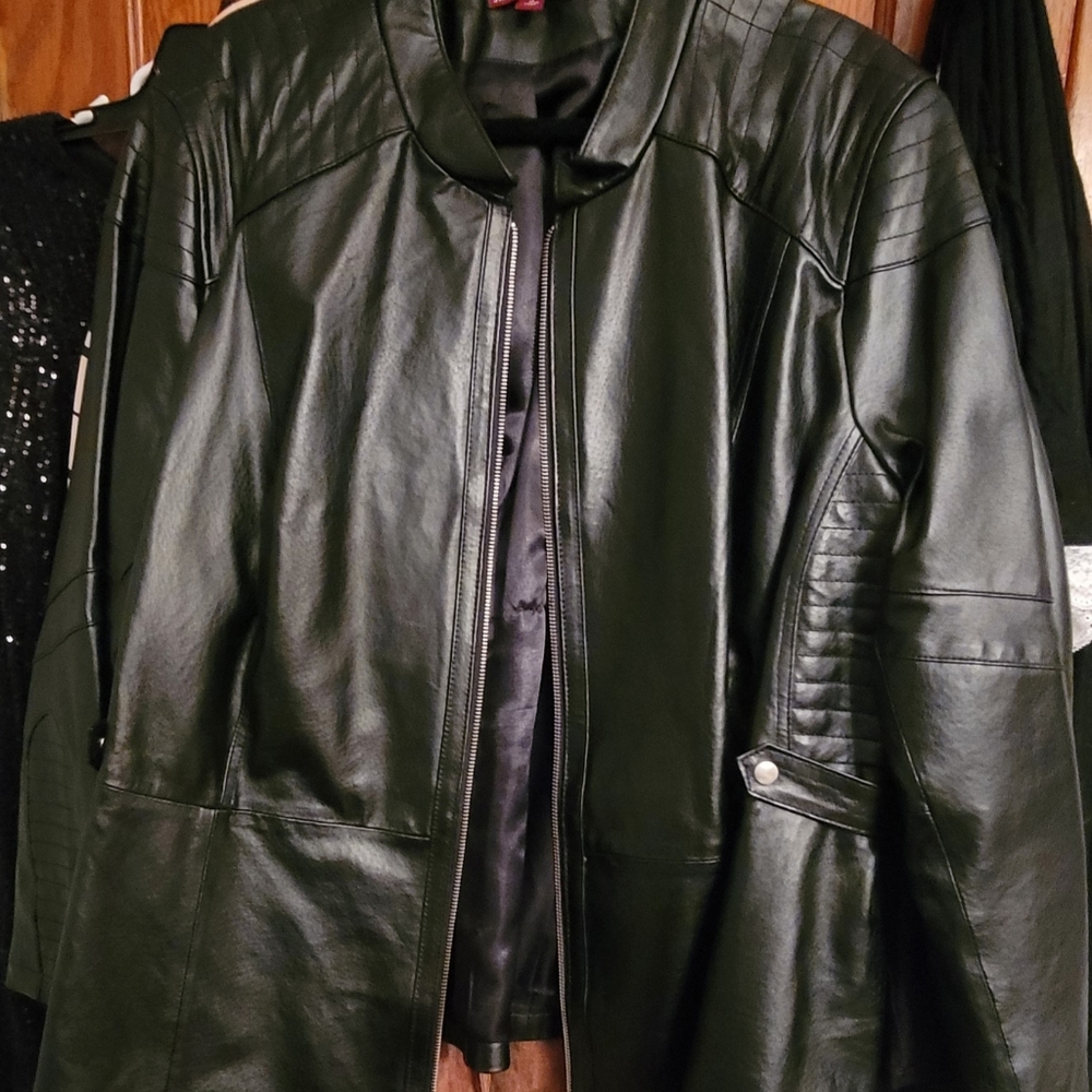 Black leather bomber jacket